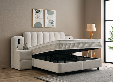 Designer box spring bed Oscar including mattress &amp; storage space 