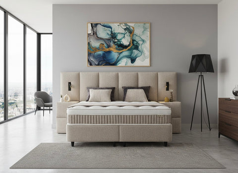 Designer box spring bed Oscar including mattress &amp; storage space 