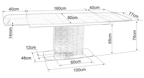 Designer dining table Duna with extension 160 - 240cm 