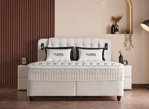 Designer Boxspringbett Olimpia mit Beleuchtung & Matratze & Stauraum