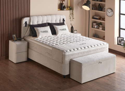 Designer Boxspringbett Olimpia mit Beleuchtung & Matratze & Stauraum
