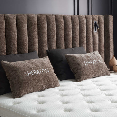 Designer Boxspringbett Sheraton mit Beleuchtung & Matratze & Stauraum