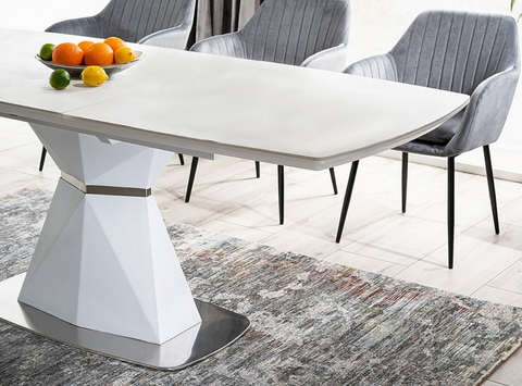 Designer dining table Cortez White with extension 160-210 cm