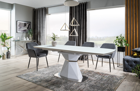 Designer dining table Cortez White with extension 160-210 cm