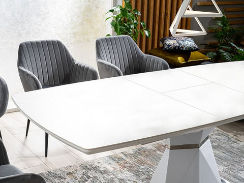 Designer dining table Cortez White with extension 160-210 cm