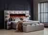 Designer Boxspringbett Kingston mit KAMIN & Matratze & Stauraum - Luxano