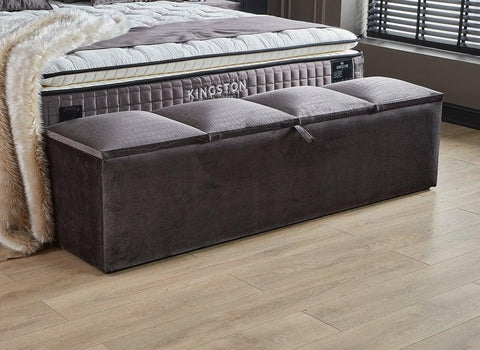 Designer Boxspringbett Kingston Crox mit KAMIN & Matratze & Stauraum