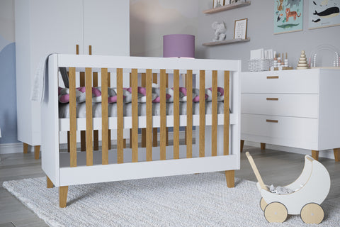 Designer baby bed Rubi white including mattress 