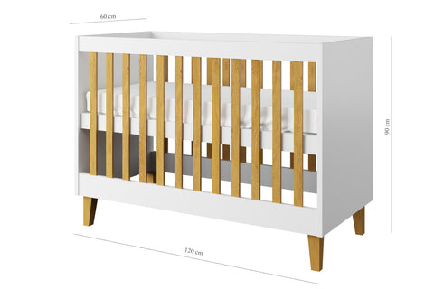 Designer baby bed Rubi white including mattress 