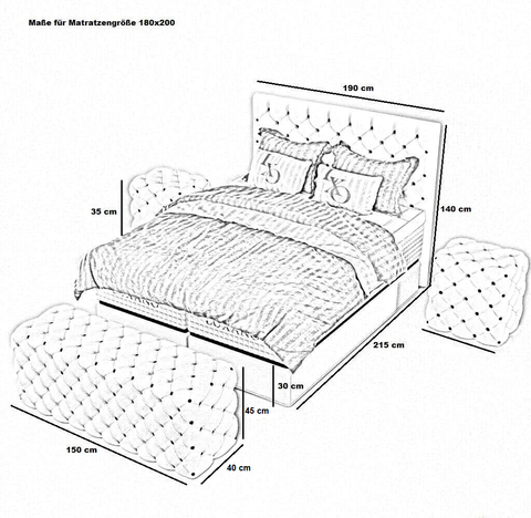 Designer Boxspringbett Ches mit Matratze - Luxano