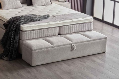 Designer box spring bed Libera with lighting &amp; mattress &amp; storage space 